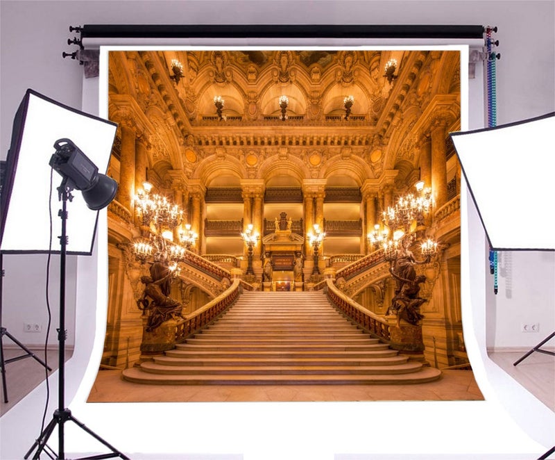 Leowefowa 10x10ft Luxurious Palace Backdrop Old Church European Golden Castle Backdrops for Photography Chandelier Staircase Interior Vinyl Photo Background Girls Lover Wedding Ceremony Studio Props - Image 3